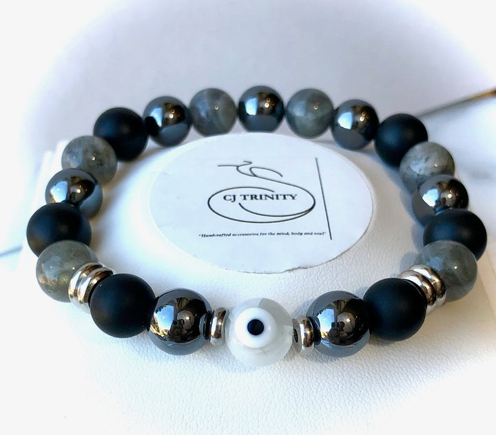 Men's Evil Eye Multi-Stone Protection Bracelet - Unisex Gemstone Bracelet- Choice of Style