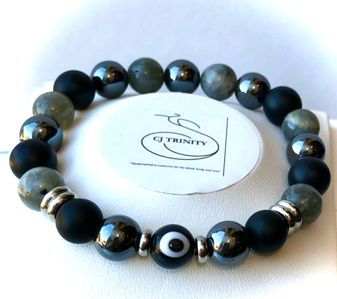 Men's Evil Eye Multi-Stone Protection Bracelet - Unisex Gemstone Bracelet- Choice of Style