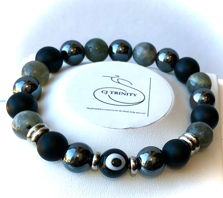 Men's Evil Eye Multi-Stone Protection Bracelet - Unisex Gemstone Bracelet- Choice of Style