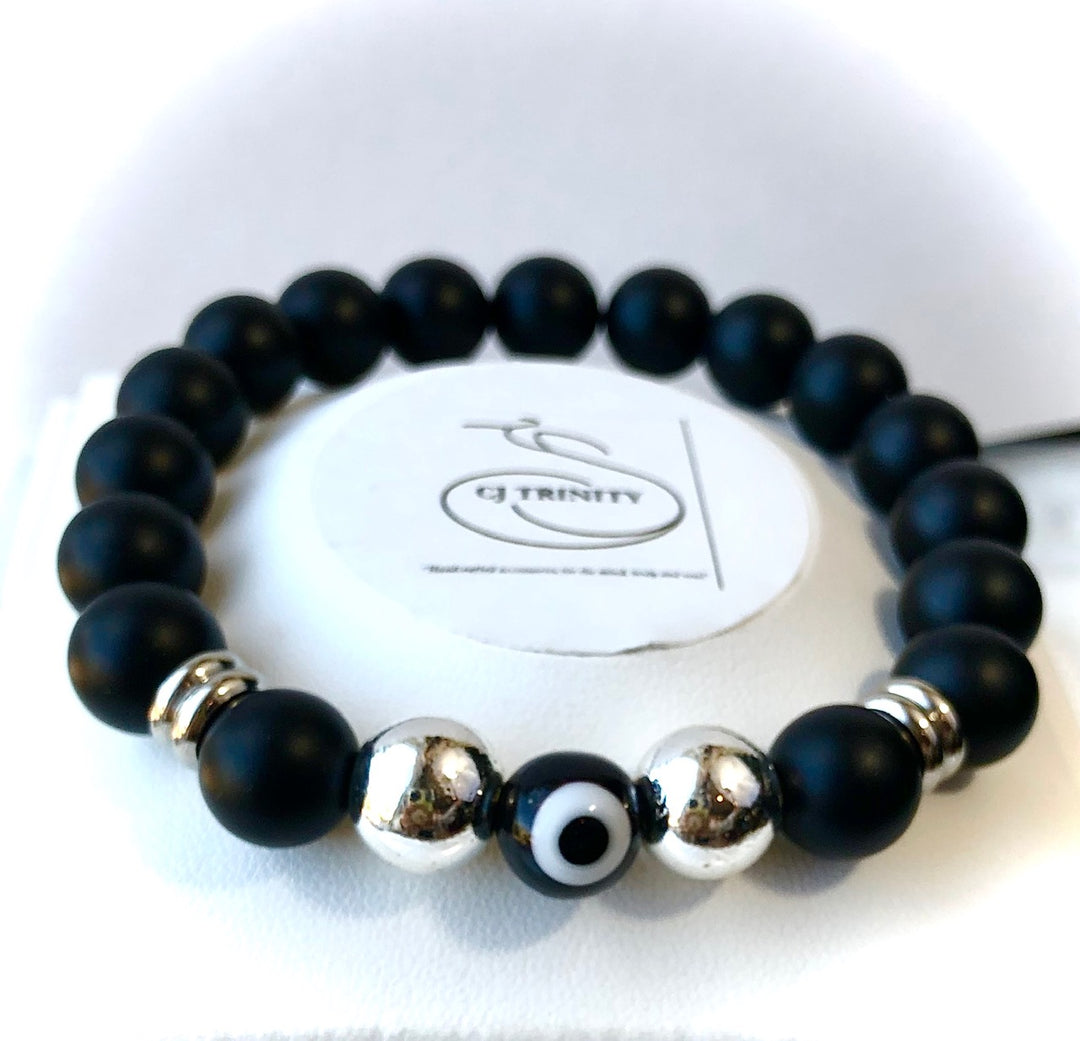 Men's Classic Evil Eye Bracelets- Onyx & Hematite Gemstone Protection Bracelets- Unisex Bracelet - Choice of Style