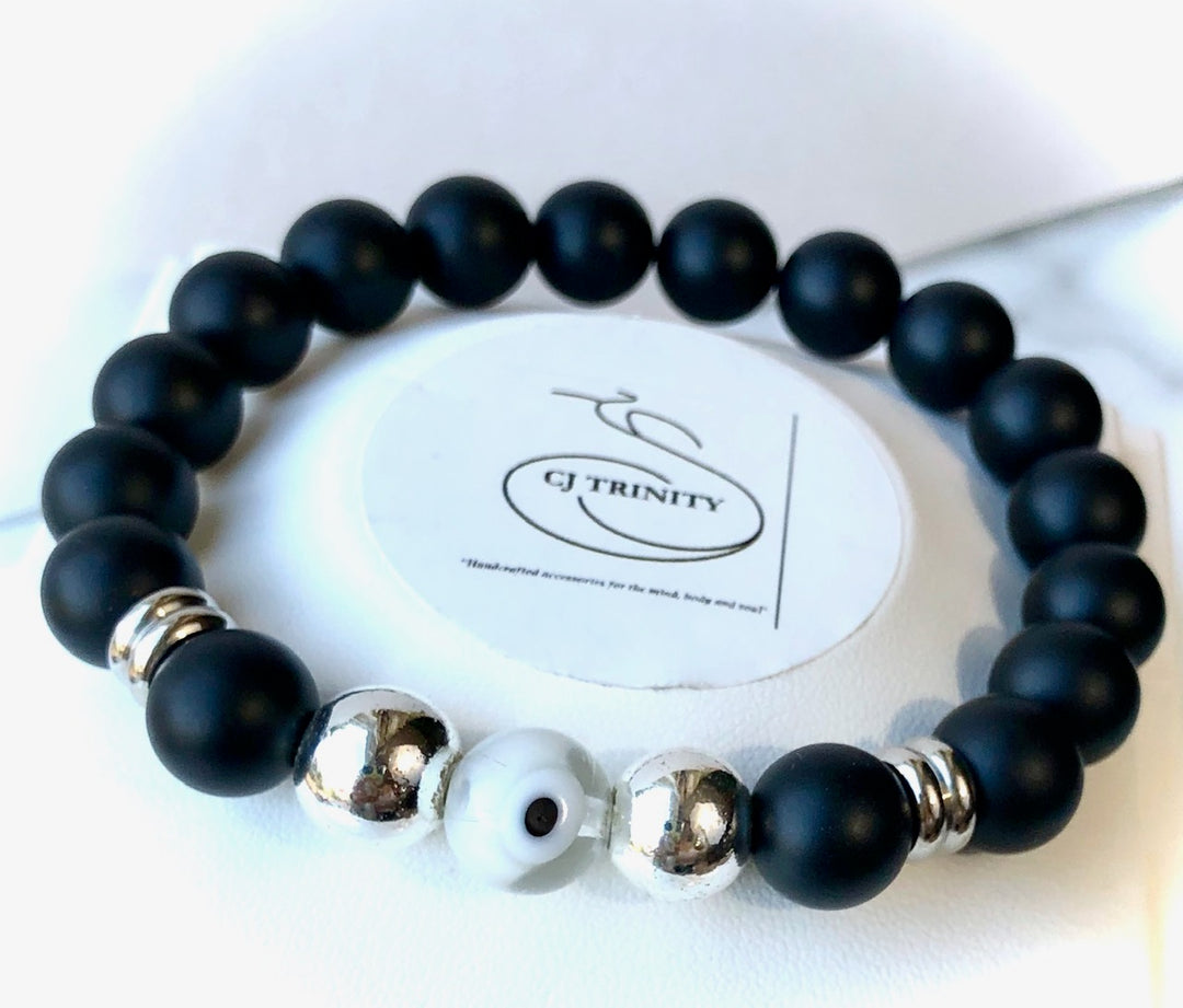 Men's Classic Evil Eye Bracelets- Onyx & Hematite Gemstone Protection Bracelets- Unisex Bracelet - Choice of Style
