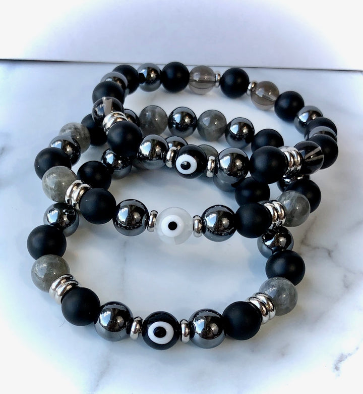 Men's Evil Eye Multi-Stone Protection Bracelet - Unisex Gemstone Bracelet- Choice of Style