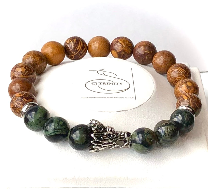 Men's Silver DRAGON HEAD Gemstone Bracelet - 'Perseverance, Prosperity & Strength' - Unisex Bracelets- Choice of Style