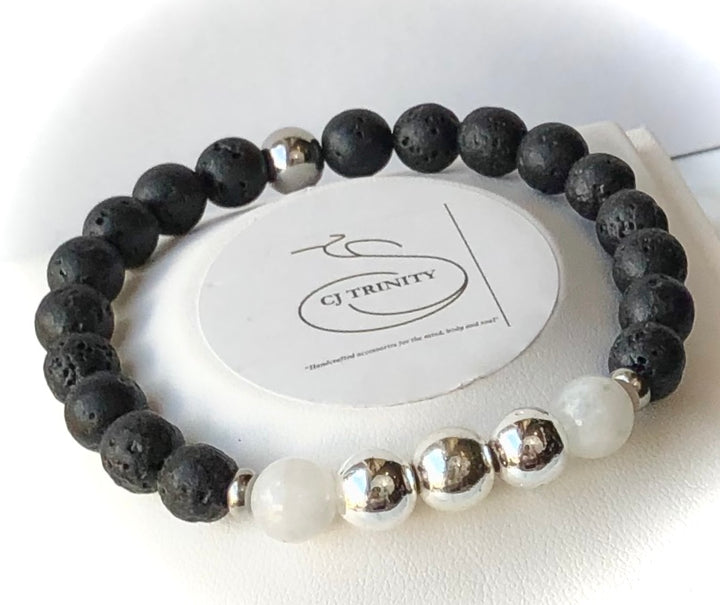 Ladies Diffuser Bracelet- SILVER HEMATITE, LAVA & MOONSTONE- Gemstone Diffuser Bracelet