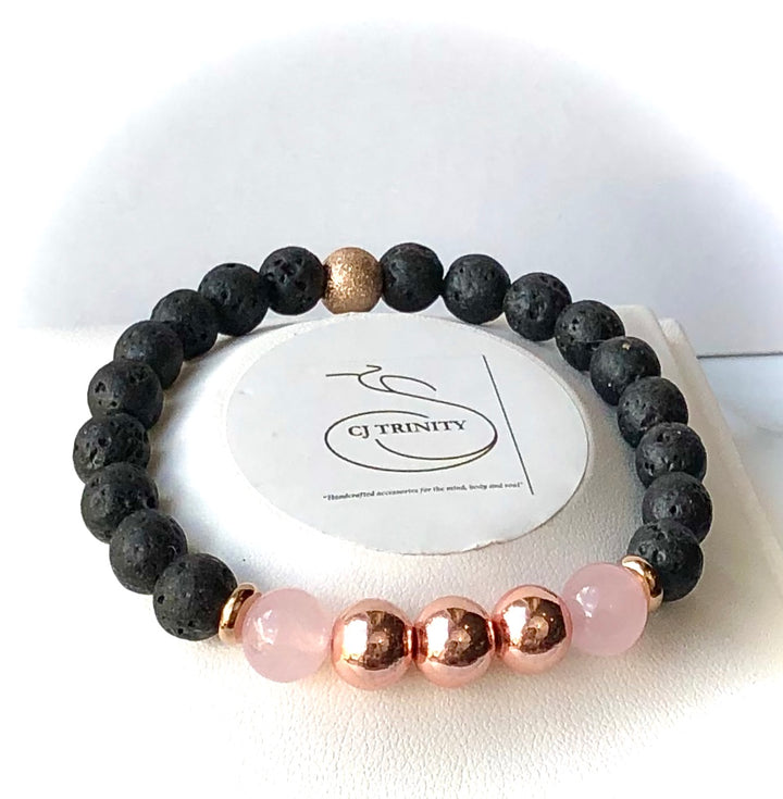 Ladies Diffuser Bracelet- ROSE GOLD HEMATITE, LAVA & ROSE QUARTZ- Gemstone Diffuser Bracelet