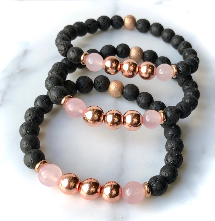 Ladies Diffuser Bracelet- ROSE GOLD HEMATITE, LAVA & ROSE QUARTZ- Gemstone Diffuser Bracelet