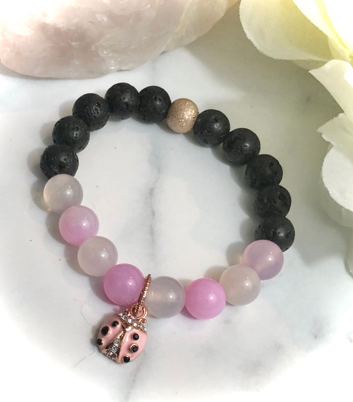 LADYBUG- Kid's Rose Gold Pavé Charm Gemstone Bracelet- Kids' Gemstone Bracelet-Diffuser Bracelet- Choice of Style - Sold Separately or as a SET