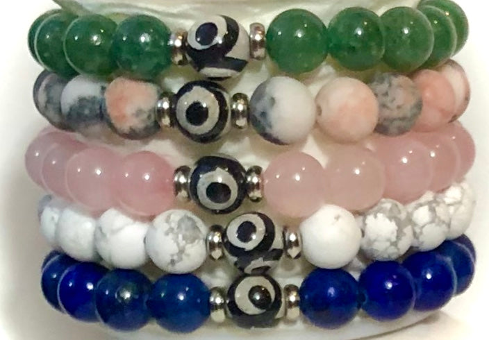 UNISEX KIDS EVIL EYE- Gemstone Bracelets- Gemstone & Stainless Steel - CHOICE of Gemstone