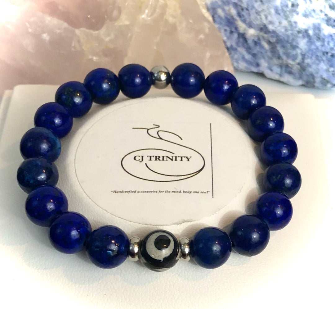 UNISEX KIDS EVIL EYE- Gemstone Bracelets- Gemstone & Stainless Steel - CHOICE of Gemstone