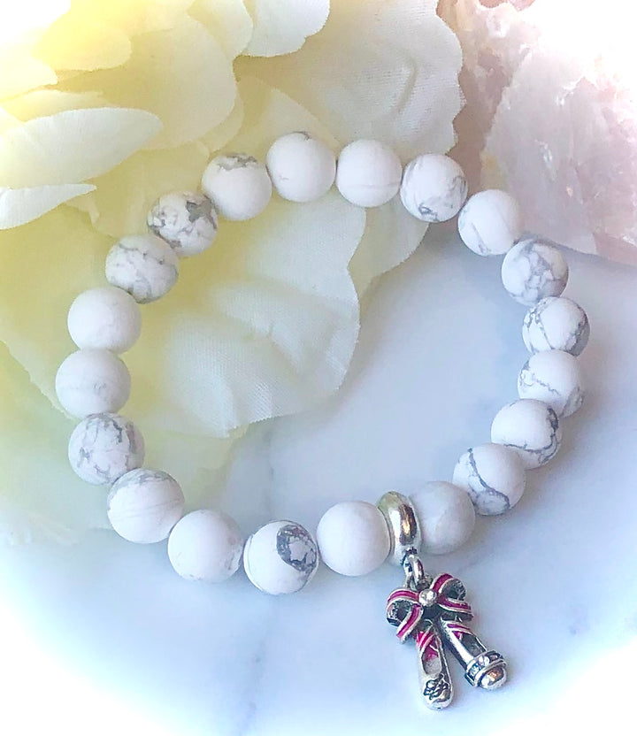 Adult and Kid's - Ballet Slippers - Silver Ballet Charm Gemstone Bracelets- Dancer Bracelet- Choice of Gemstone
