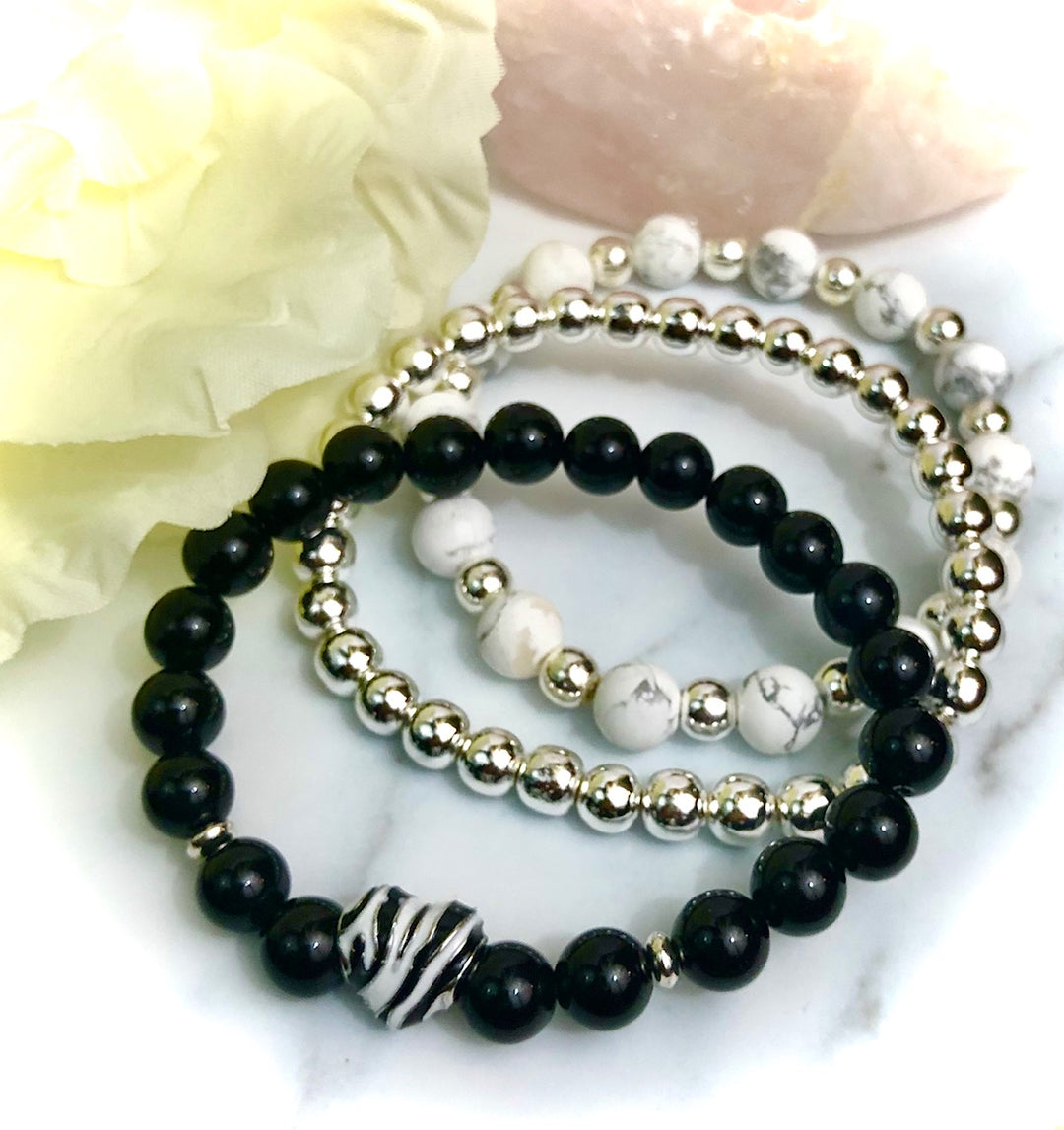 'Wild at Heart' - ZEBRA PRINT- Triple Bracelet Stack SET- Silver & Rose Gold - Choice of 3 Style- SET of 3 BRACELETSs