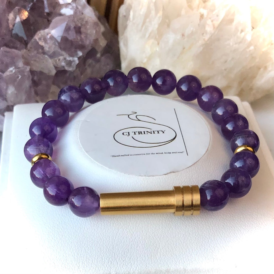 "Private Intention Bracelet' - GOLD- Unisex Stainless Steel Capsule Bracelet- Screw-top Closure- Choice of Gemstone