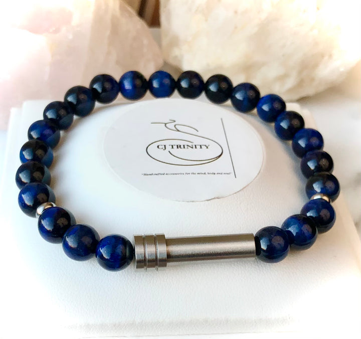 'Private Intention' Bracelets - SILVER Unisex Stainless Steel - Capsule & Gemstone Bracelet - Screw-top Clasp - Choice of Gemstone