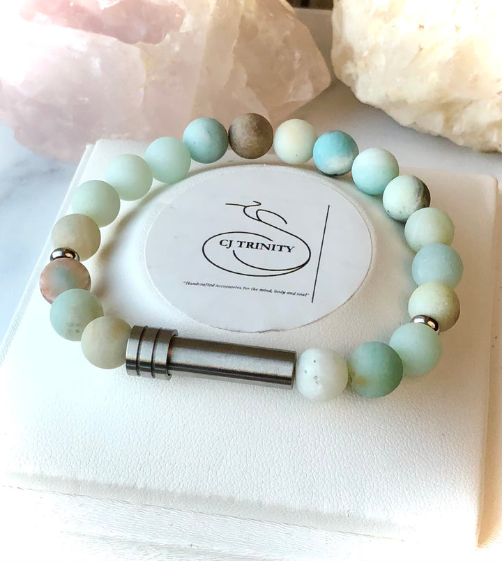 'Private Intention' Bracelets - SILVER Unisex Stainless Steel - Capsule & Gemstone Bracelet - Screw-top Clasp - Choice of Gemstone