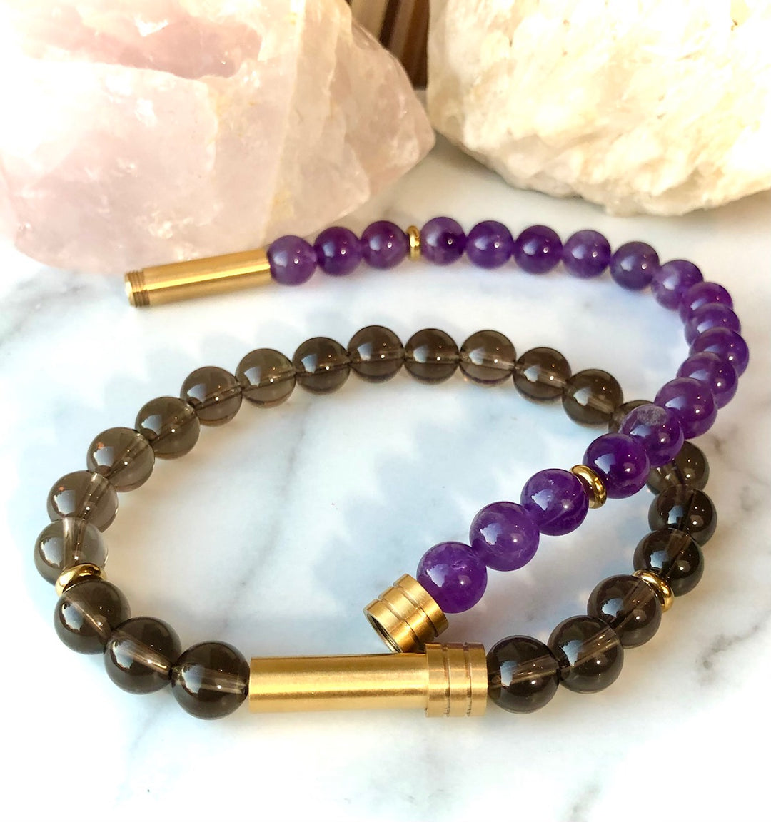 "Private Intention Bracelet' - GOLD- Unisex Stainless Steel Capsule Bracelet- Screw-top Closure- Choice of Gemstone