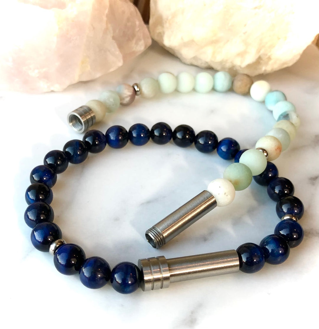 'Private Intention' Bracelets - SILVER Unisex Stainless Steel - Capsule & Gemstone Bracelet - Screw-top Clasp - Choice of Gemstone