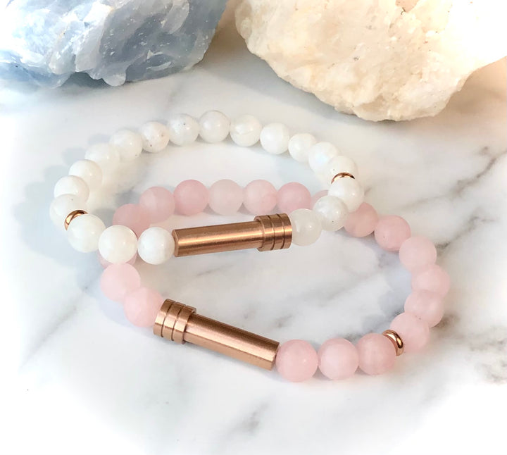 'Private Intention Bracelet- ROSE GOLD Stainless Steel & Gemstone Capsule Bracelet- Meditation Support-Screw-top Closure - Choice of Gemstone