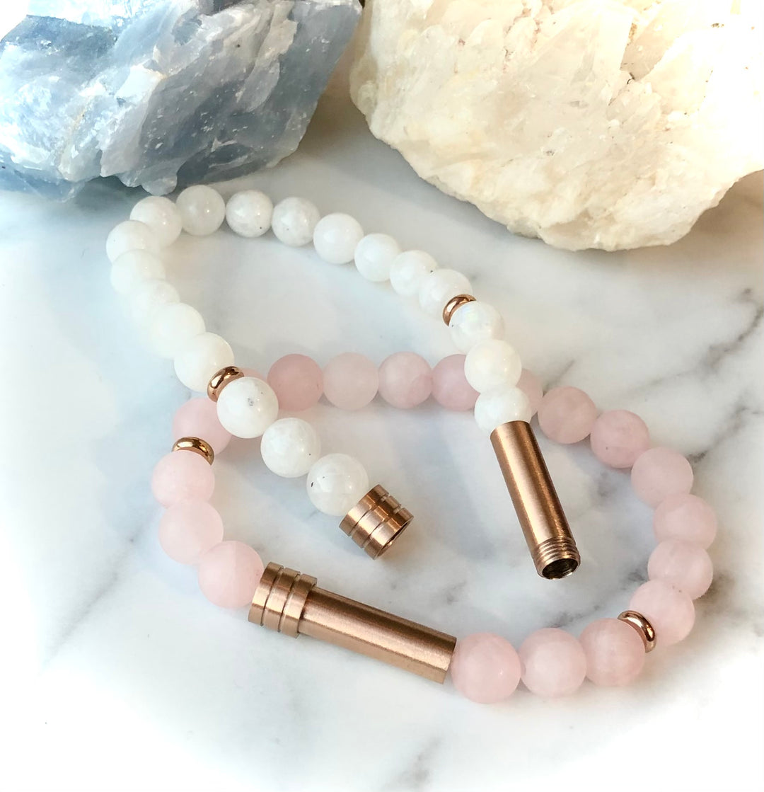 'Private Intention Bracelet- ROSE GOLD Stainless Steel & Gemstone Capsule Bracelet- Meditation Support-Screw-top Closure - Choice of Gemstone
