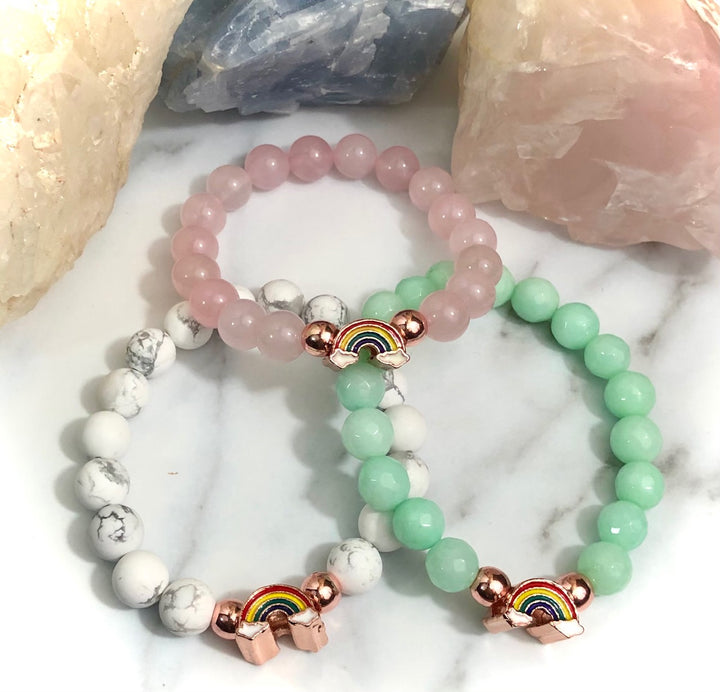 Rose Gold RAINBOW - Kid's Rainbow Accent - Gemstone Bracelet - Choice of Gemstone