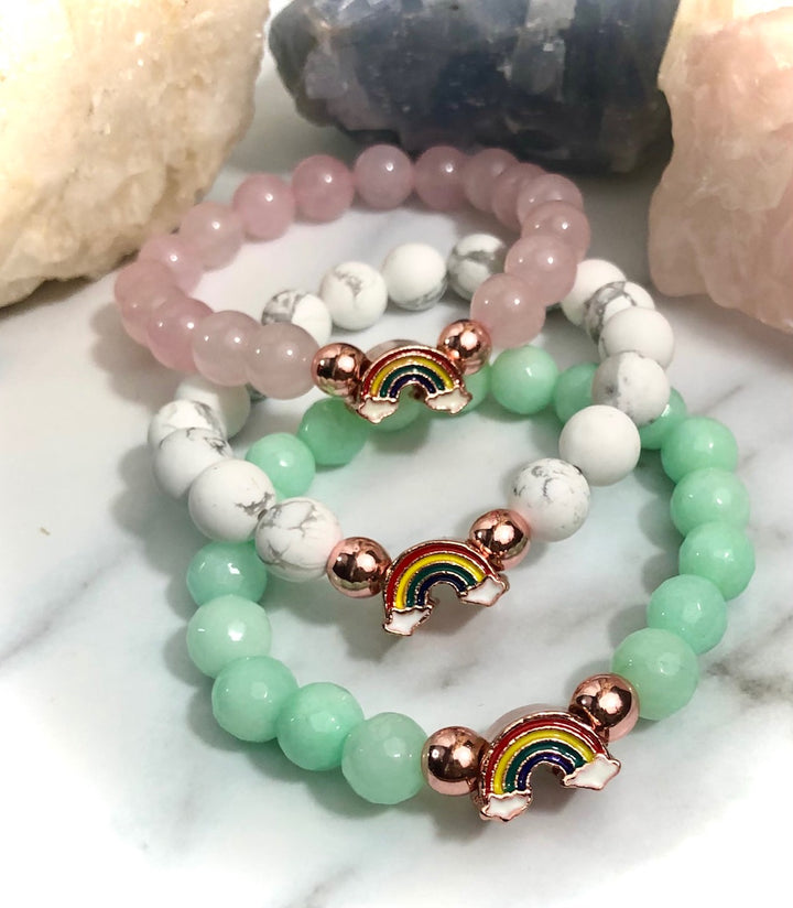 Rose Gold RAINBOW - Kid's Rainbow Accent - Gemstone Bracelet - Choice of Gemstone