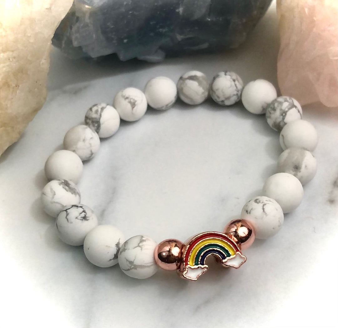 Rose Gold RAINBOW - Kid's Rainbow Accent - Gemstone Bracelet - Choice of Gemstone
