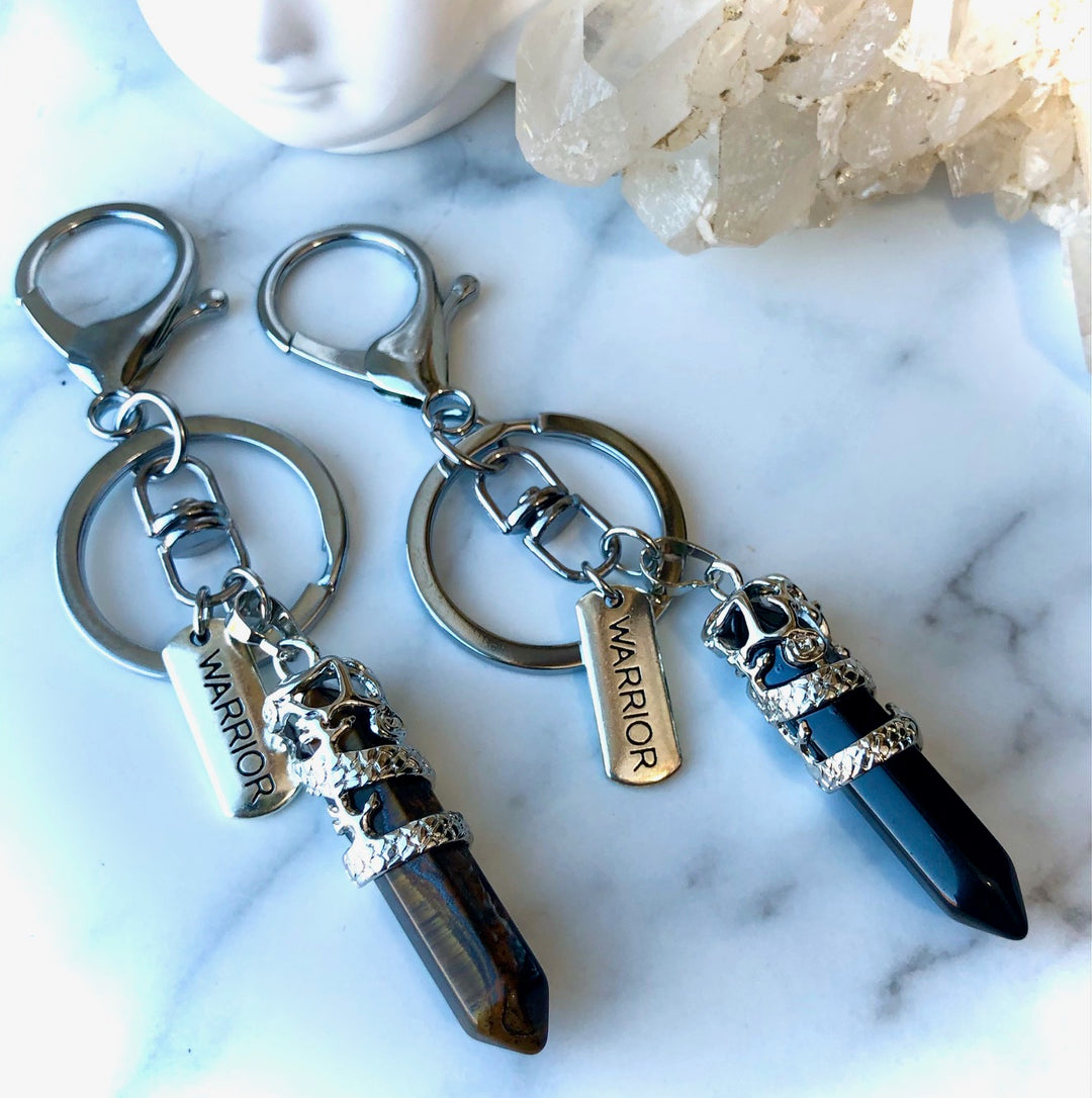 WARRIOR- 'Protection, Empowerment & Good Fortune" Gemstone Keychain- Dragon Design - Choice of Gemstone