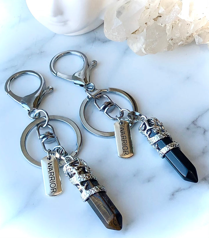 WARRIOR- 'Protection, Empowerment & Good Fortune" Gemstone Keychain- Dragon Design - Choice of Gemstone