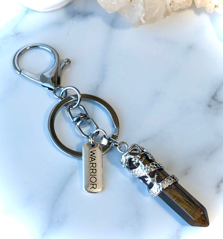 WARRIOR- 'Protection, Empowerment & Good Fortune" Gemstone Keychain- Dragon Design - Choice of Gemstone