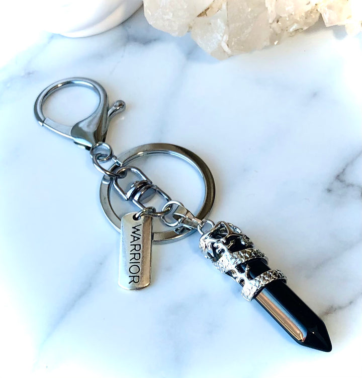 WARRIOR- 'Protection, Empowerment & Good Fortune" Gemstone Keychain- Dragon Design - Choice of Gemstone