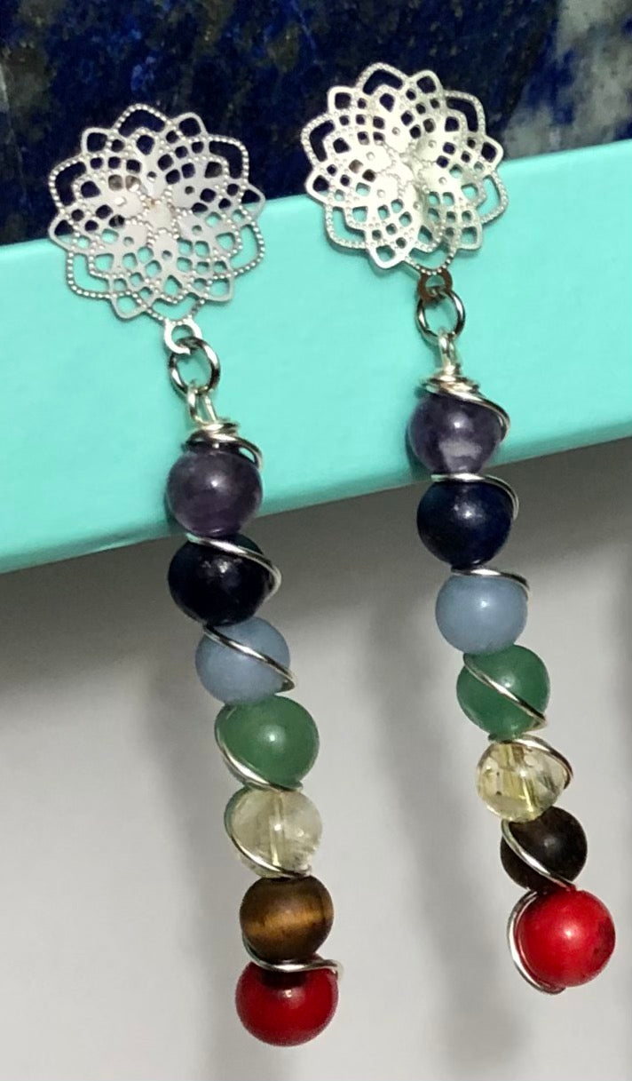 CHAKRA Earrings - Multi- Gemstone Earrings-Stainless Steel Earrings - Butterfly Backing - Hooks - Choice of 2 Styles