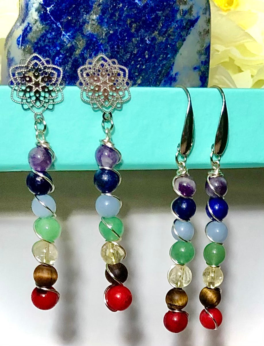 CHAKRA Earrings - Multi- Gemstone Earrings-Stainless Steel Earrings - Butterfly Backing - Hooks - Choice of 2 Styles