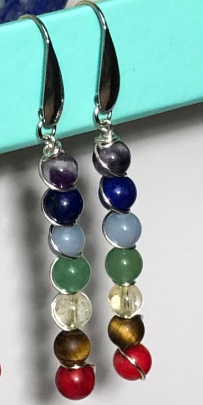 CHAKRA Earrings - Multi- Gemstone Earrings-Stainless Steel Earrings - Butterfly Backing - Hooks - Choice of 2 Styles