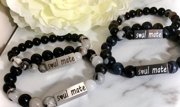 SOUL MATE - His & Hers-Couples Matching Bracelet Set- Valentines Day- Gemstone & Stainless Steel-Choice of Style