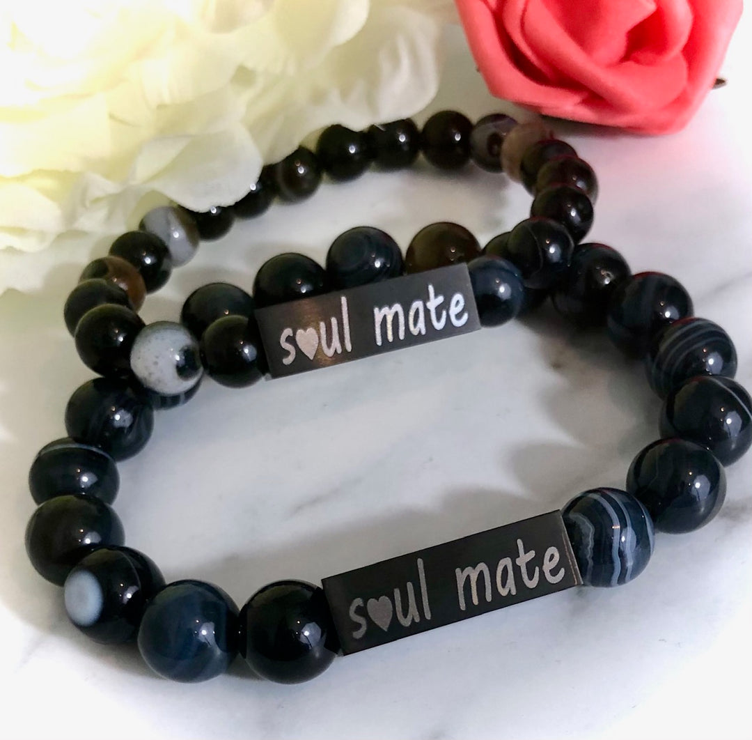 SOUL MATE - His & Hers-Couples Matching Bracelet Set- Valentines Day- Gemstone & Stainless Steel-Choice of Style