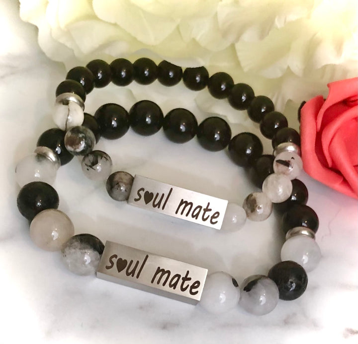 SOUL MATE - His & Hers-Couples Matching Bracelet Set- Valentines Day- Gemstone & Stainless Steel-Choice of Style