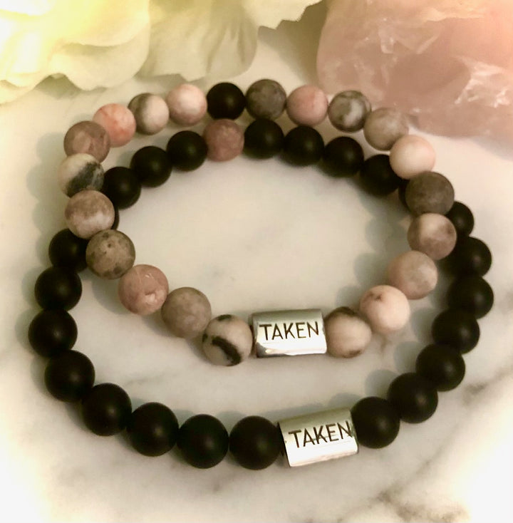 'TAKEN'- Couples Bracelet Set- Lover's Set- Valentines Day- Matching Gemstone Bracelets- Choice of Gemstones