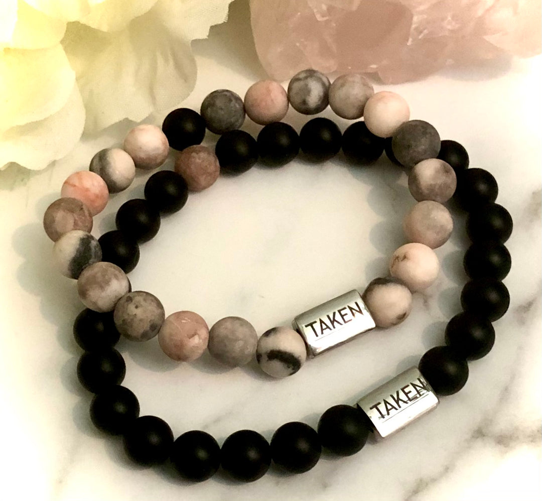 'TAKEN'- Couples Bracelet Set- Lover's Set- Valentines Day- Matching Gemstone Bracelets- Choice of Gemstones