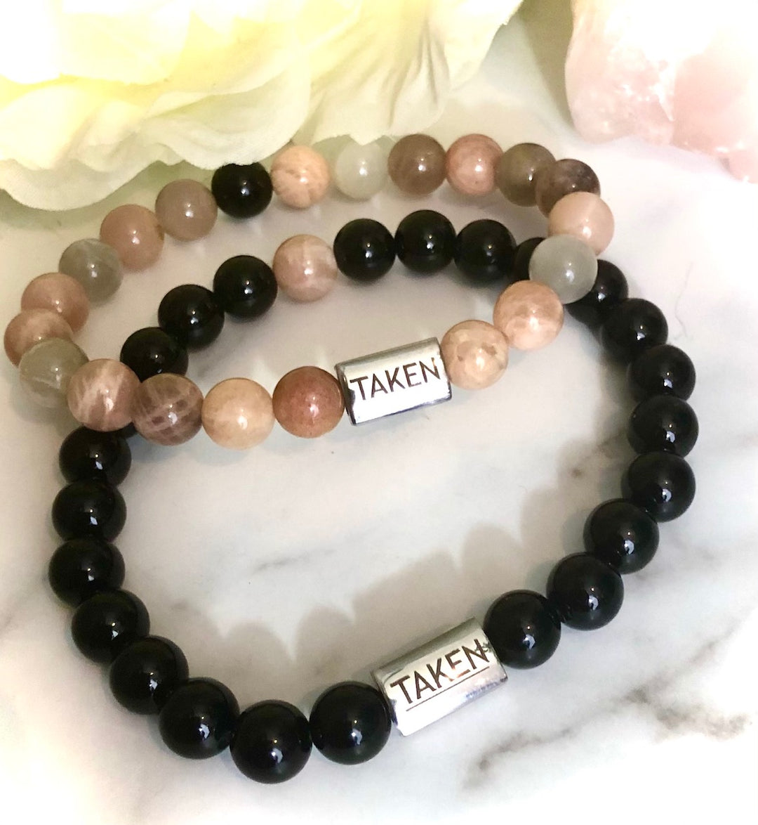 'TAKEN'- Couples Bracelet Set- Lover's Set- Valentines Day- Matching Gemstone Bracelets- Choice of Gemstones