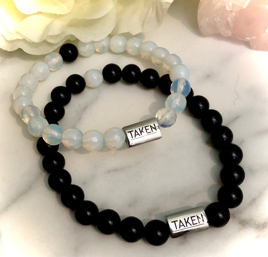 'TAKEN'- Couples Bracelet Set- Lover's Set- Valentines Day- Matching Gemstone Bracelets- Choice of Gemstones
