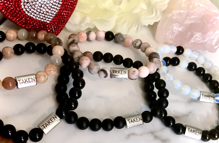 'TAKEN'- Couples Bracelet Set- Lover's Set- Valentines Day- Matching Gemstone Bracelets- Choice of Gemstones