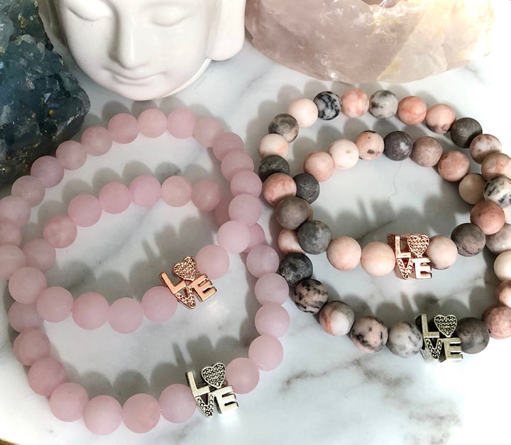 'LOVE' - Pavé word & Gemstone Bracelet- Valentines Day- Choice of Color and Gemstone