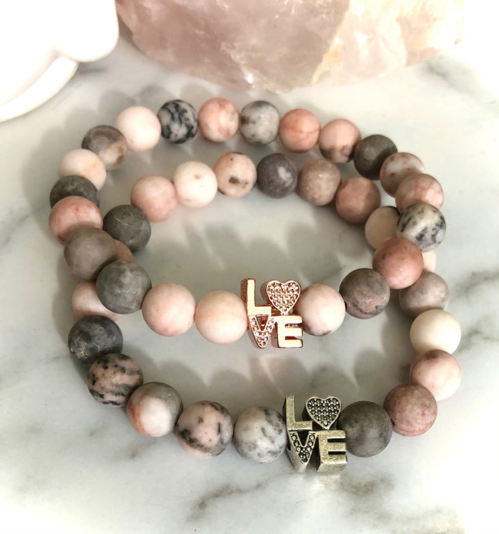 'LOVE' - Pavé word & Gemstone Bracelet- Valentines Day- Choice of Color and Gemstone