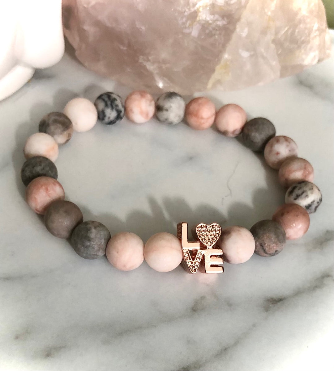 'LOVE' - Pavé word & Gemstone Bracelet- Valentines Day- Choice of Color and Gemstone
