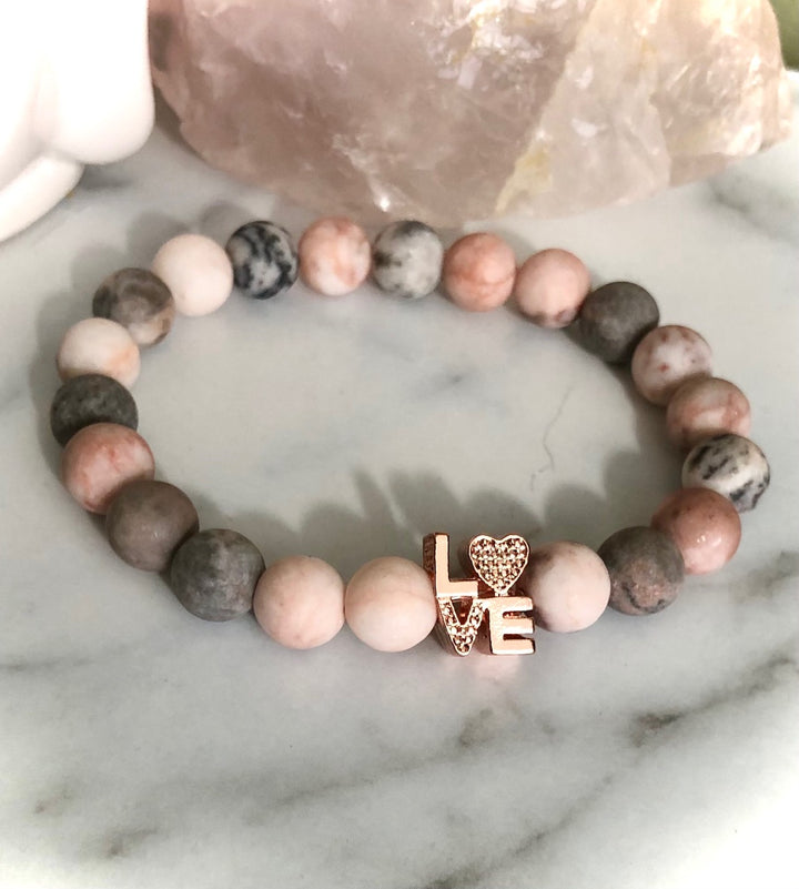 'LOVE' - Pavé word & Gemstone Bracelet- Valentines Day- Choice of Color and Gemstone