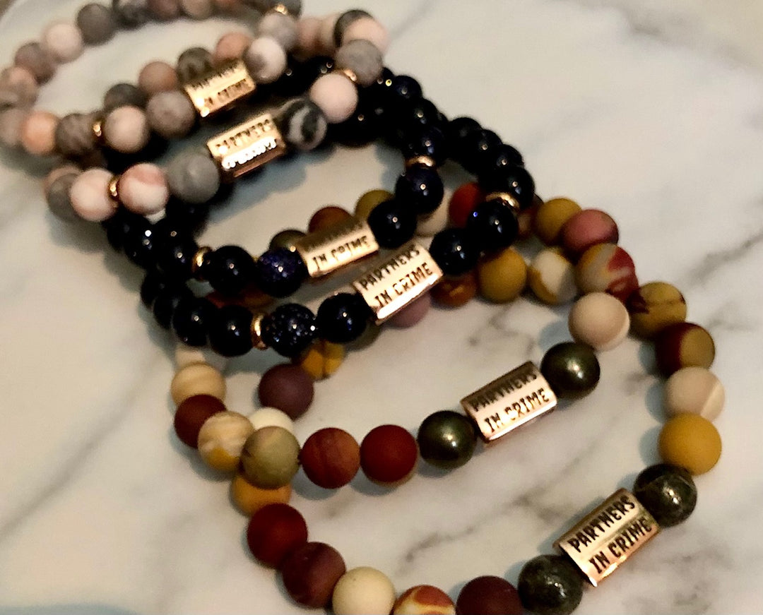 'Partners in Crime' - ROSE GOLD- Matching Gemstone Bracelet Set-Best Friends- Valentine Day- Choice of Gemstones