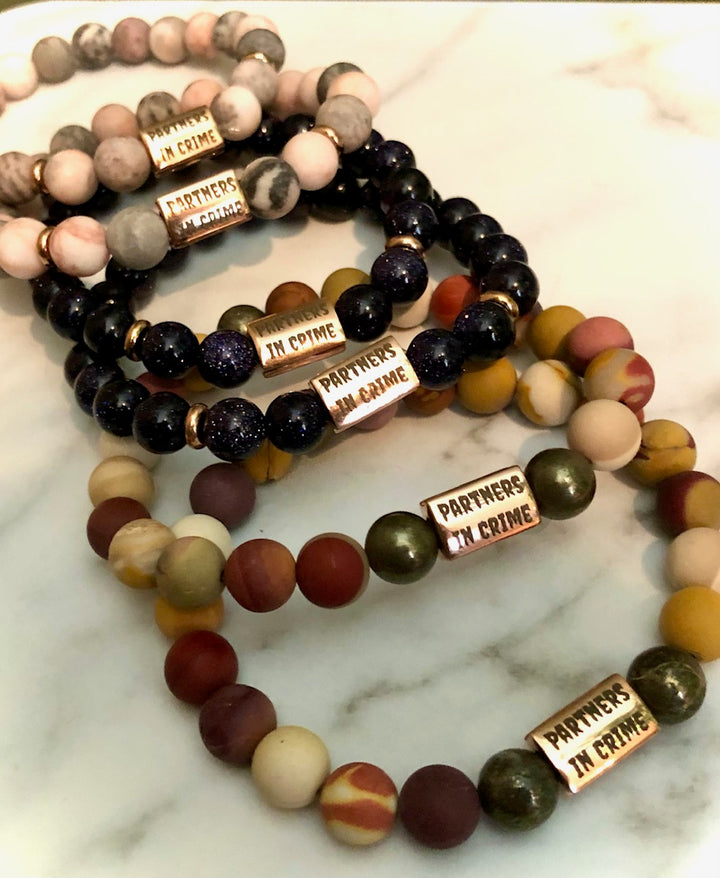 'Partners in Crime' - ROSE GOLD- Matching Gemstone Bracelet Set-Best Friends- Valentine Day- Choice of Gemstones