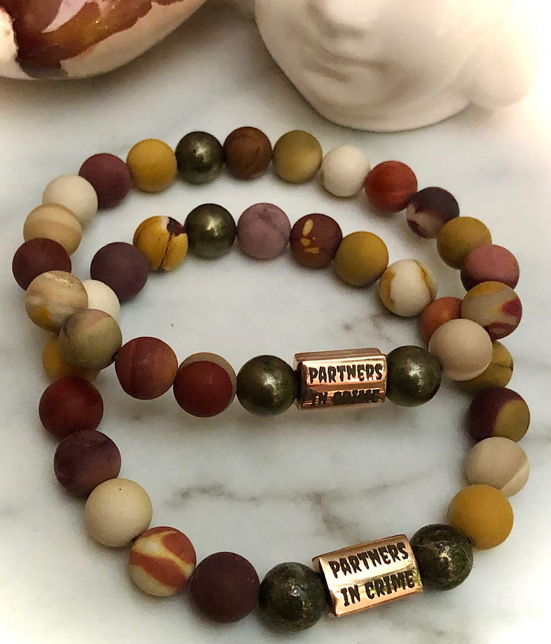 'Partners in Crime' - ROSE GOLD- Matching Gemstone Bracelet Set-Best Friends- Valentine Day- Choice of Gemstones