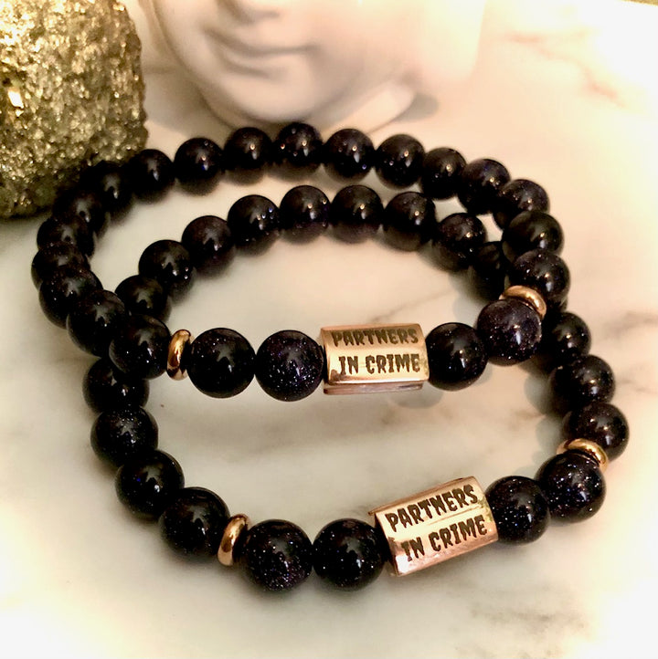 'Partners in Crime' - ROSE GOLD- Matching Gemstone Bracelet Set-Best Friends- Valentine Day- Choice of Gemstones