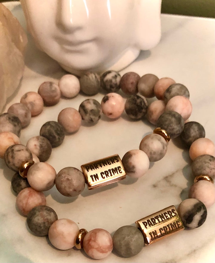 'Partners in Crime' - ROSE GOLD- Matching Gemstone Bracelet Set-Best Friends- Valentine Day- Choice of Gemstones
