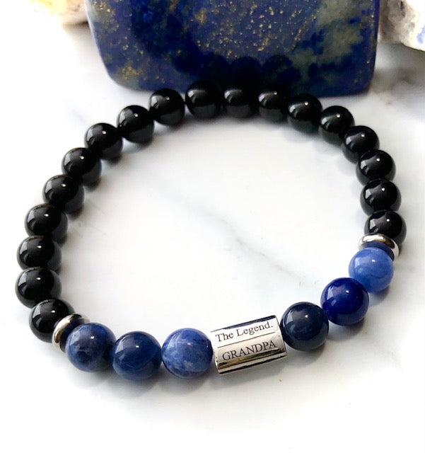'The Legend - GRANDPA' - Gemstone & Stainless Steel Bracelet- Choice of Gemstone